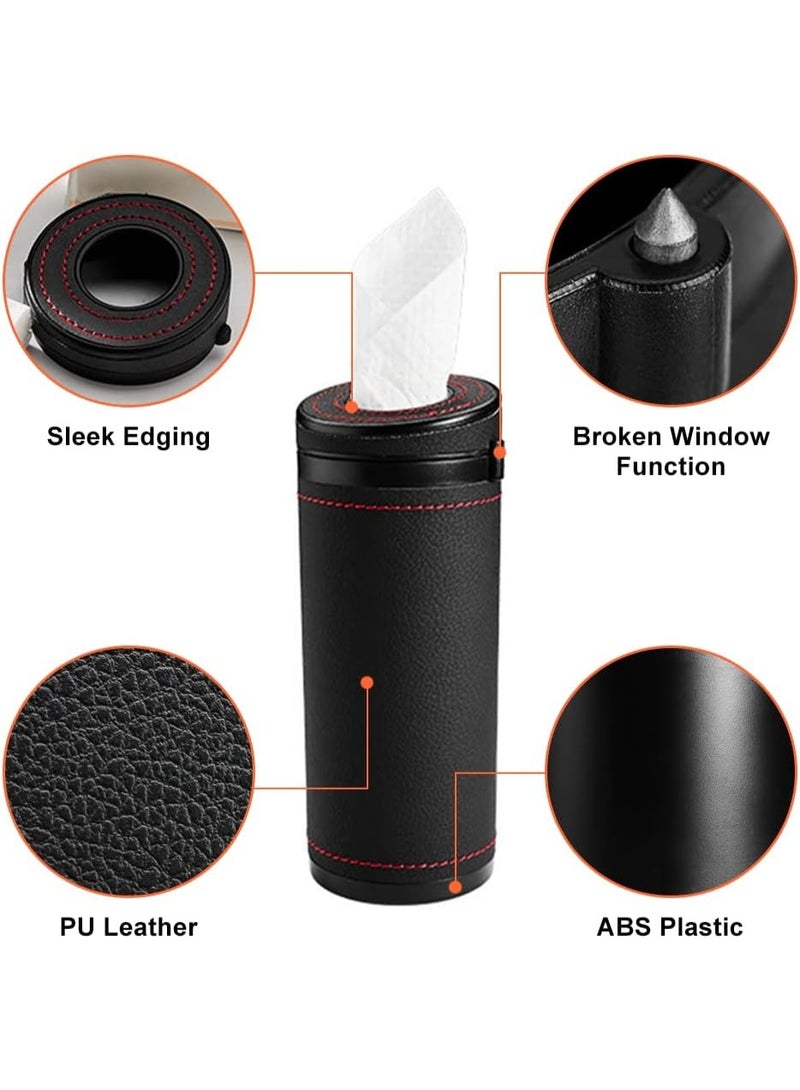 FAYET Car Cup Holder Tissue Dispenser Cylinder, Stylish ABS and Leather Travel Napkin Holder, Portable Round Tissue Canister for Vehicle, Home, Office (Black) - Image 3